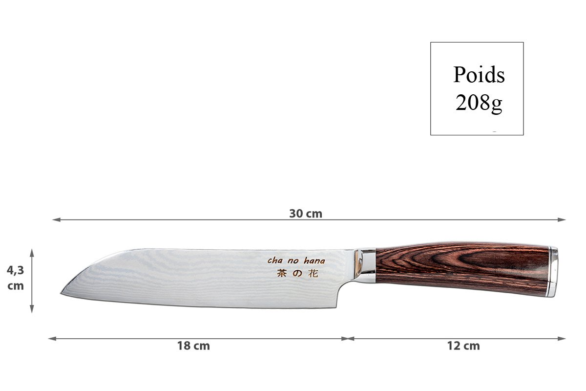 Couteau Santoku lame en acier de damas 18 cm