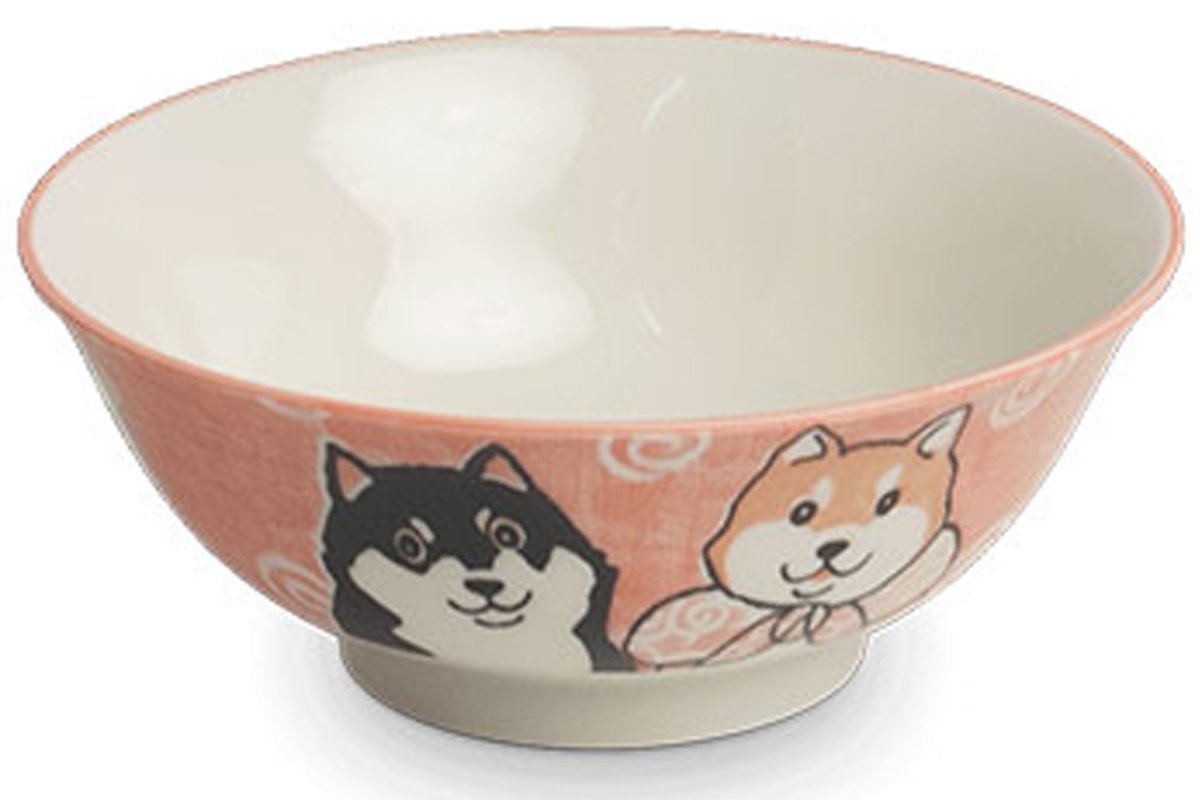 Bol à ramen rose motifs Shiba Inu - 19cm