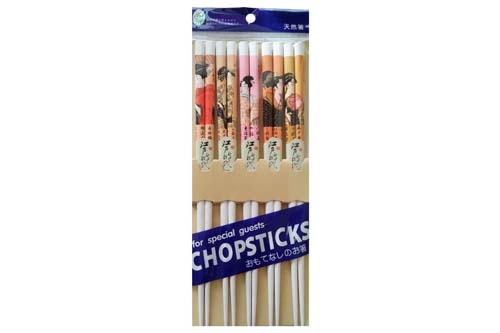 Lot de 5 paires de baguettes blanches motifs Geisha