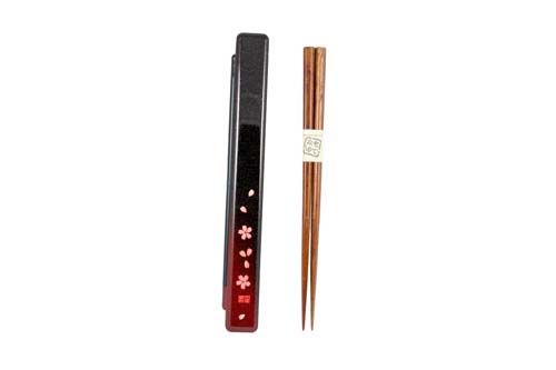 Baguettes Sakura en bois avec étui - 18 cm