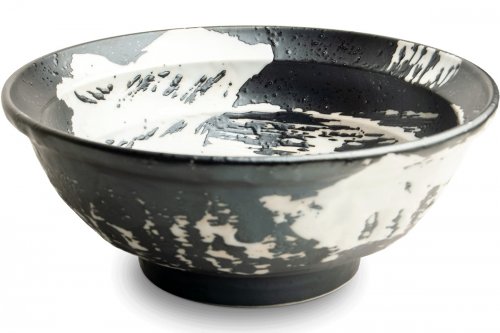 Bol à ramen noir décoré de motifs blancs - 22 cm