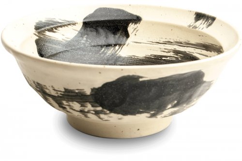 Bol à ramen blanc décoré de motifs noirs - 22 cm
