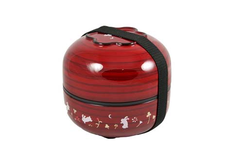 Bento Wanwan usagi et bol - Rouge Mokume - 500 ml Bento Wanwan usagi et bol - Rouge Mokume - 500 ml