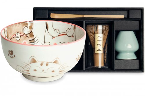 Ensemble pour thé matcha "Trois Chats" rouge 4 pièces Ensemble pour thé matcha "Trois Chats" rouge 4 pièces