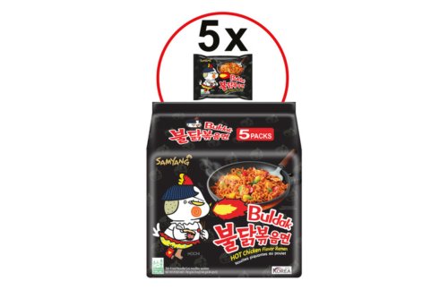 Buldak Samyang saveur poulet &eacute;pic&eacute; - Nouilles saut&eacute;es cor&eacute;ennes tr&egrave;s piquantes - Pack de 5 x 140 g