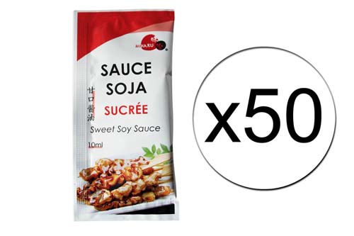 Lot de 50 dosettes de sauce soja sucrée - Miharu - 10ml Lot de 50 dosettes de sauce soja sucrée - Miharu - 10ml