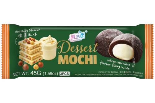 Mochi Yuki & Love saveur noisette et chocolat blanc - Daifuku - 3 pièces (45 g) Mochi Yuki & Love saveur noisette et chocolat blanc - Daifuku - 3 pièces (45 g)