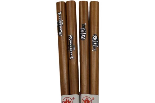 Lot de 2 paires de baguettes en bois motifs "poissons"
